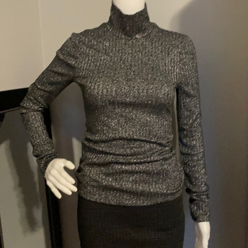 NWT BCBG MAXAZRIA Black/Silver Combo High Neck Top